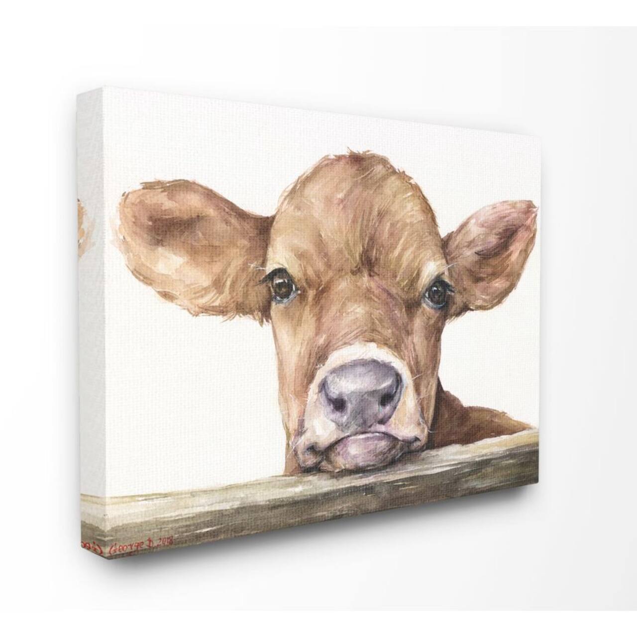 Stupell Industries Cute Baby Cow Animal Watercolor Painting
